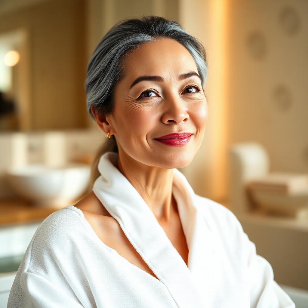 Elegant mature woman in luxury spa setting