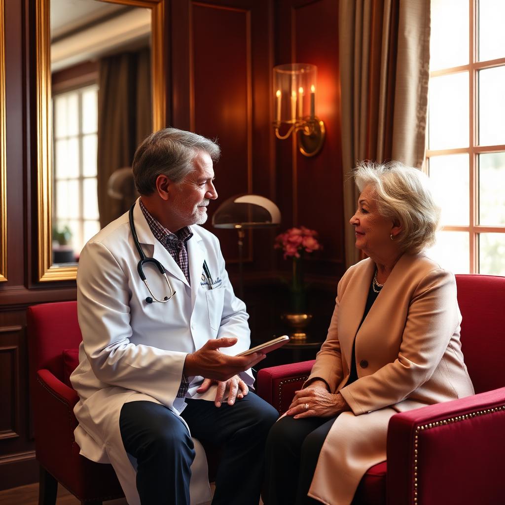 Physician discussing hormone therapy with mature client